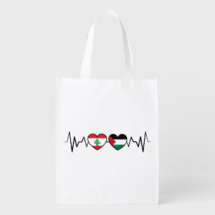 Heartbeat Lebanon Palestine Unity Flags. Grocery Bag