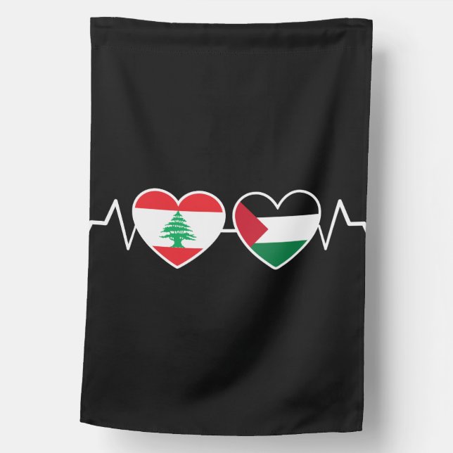 Heartbeat Lebanon Palestine Unity Flags. House Flag (Front)