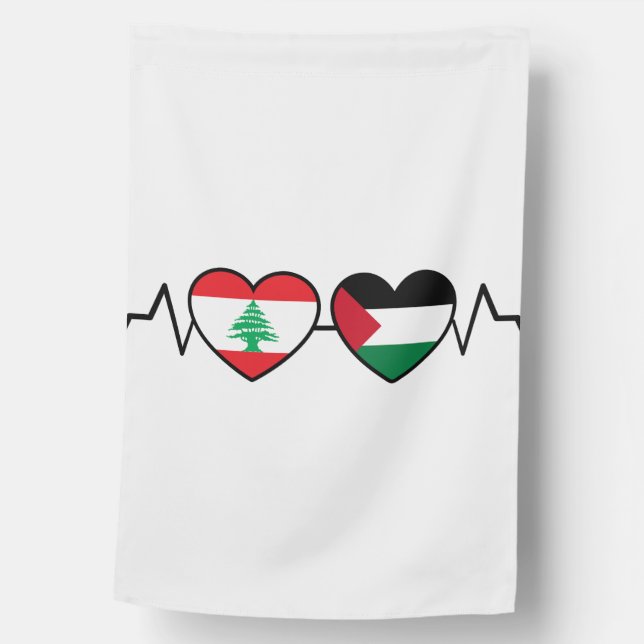 Heartbeat Lebanon Palestine Unity Flags. House Flag (Front)
