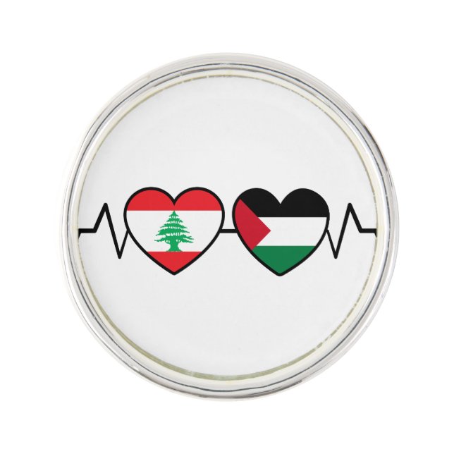 Heartbeat Lebanon Palestine Unity Flags. Lapel Pin (Front)