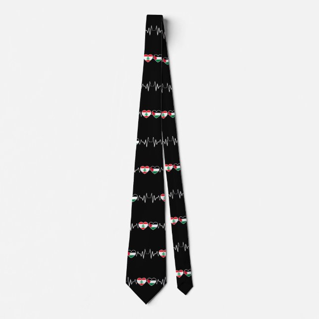 Heartbeat Lebanon Palestine Unity Flags. Neck Tie (Front)