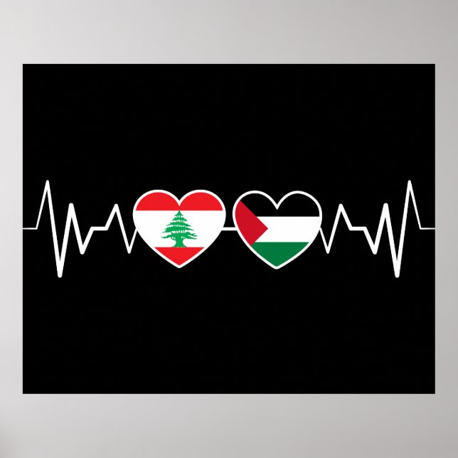 Heartbeat Lebanon Palestine Unity Flags. Poster (Front)