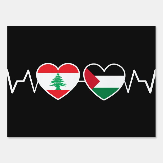 Heartbeat Lebanon Palestine Unity Flags. Sign (Front)