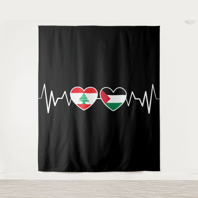Heartbeat Lebanon Palestine Unity Flags. Tapestry (Front)