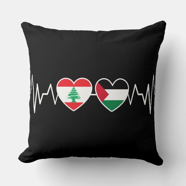 Heartbeat Lebanon Palestine Unity Flags. Throw Pillow (Front)