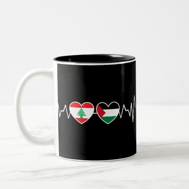 Heartbeat Lebanon Palestine Unity Flags. Two-Tone Coffee Mug (Left)