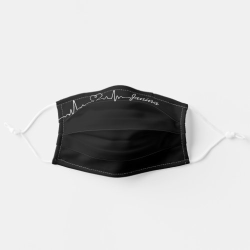 Heartbeat Line EKG Heart Solid Black Cool Custom Adult Cloth Face Mask
