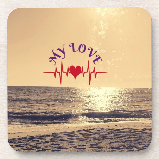 Heartbeat Love – Minimalist Romantic Design Beverage Coaster (Front)
