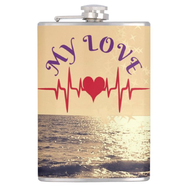 Heartbeat Love – Minimalist Romantic Design Flask (Front)
