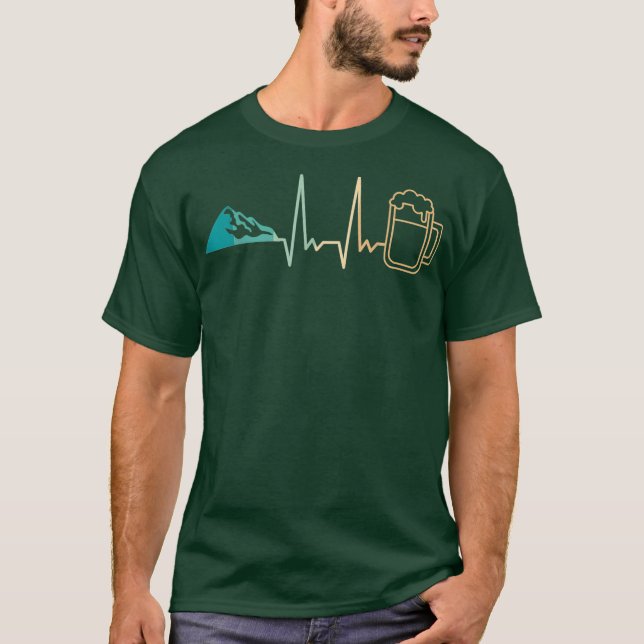 Heartbeat Mountains and Beer Beer Mug Funny Gift T-Shirt (Front)