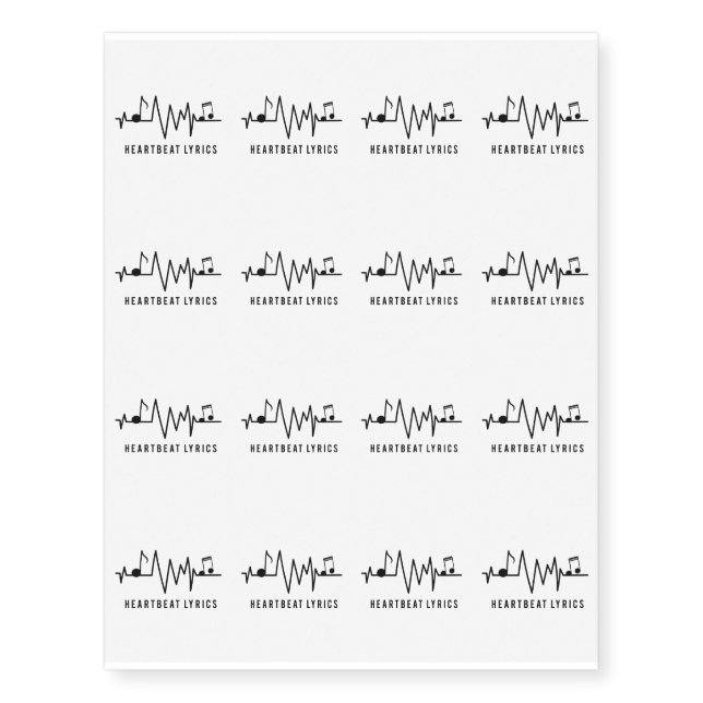 Heartbeat Music Lover Gift Temporary Tattoos (Front)