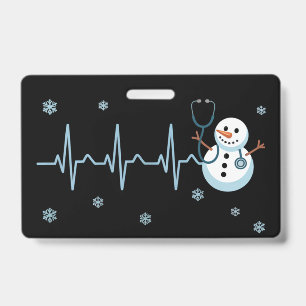 Heartbeat Nurse Snowman Christmas  Badge