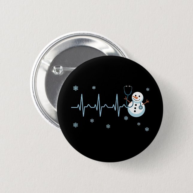 Heartbeat Nurse Snowman Christmas  Button (Front & Back)