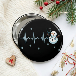 Heartbeat Nurse Snowman Christmas Medical Quote Button