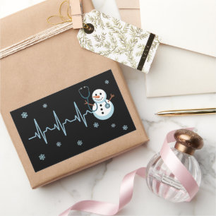 Heartbeat Nurse Snowman Christmas Rectangular Sticker