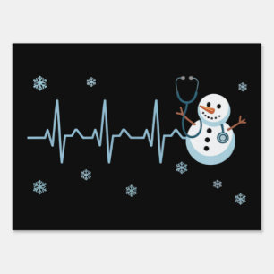 Heartbeat Nurse Snowman Christmas  Sign