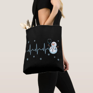 Heartbeat Nurse Snowman Christmas  Tote Bag
