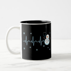 Heartbeat Nurse Snowman Christmas Two-Tone Coffee Mug