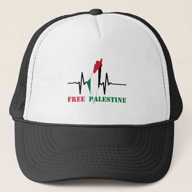 Heartbeat of Palestine-Free Palestine Map stop war Trucker Hat (Front)