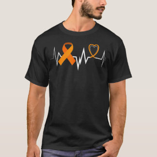 Heartbeat Orange Ribbon Leukemia Awareness  Gift T-Shirt