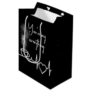 Heartbeat Pattern With Steaming Cup of Coffee Medium Gift Bag