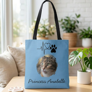 Heartbeat Paw Print Cat Mom Mother’s Day Tote Bag