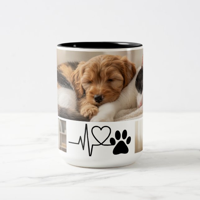 Heartbeat Paw Print Pet Photo Mug (Center)
