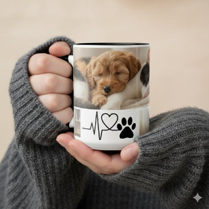 Heartbeat Paw Print Rescue Dog Mom Two-Tone Coffee Mug