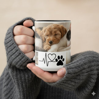 Heartbeat Paw Print Rescue Dog Mom Two-Tone Coffee Mug