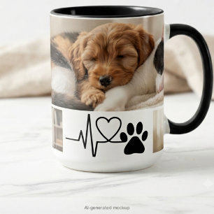 Heartbeat Paw Print Rescue Dog Mom Two-Tone Coffee Mug