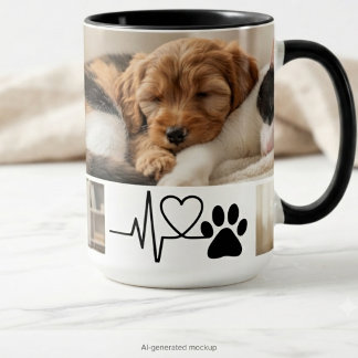 Heartbeat Paw Print Rescue Dog Mom Two-Tone Coffee Mug