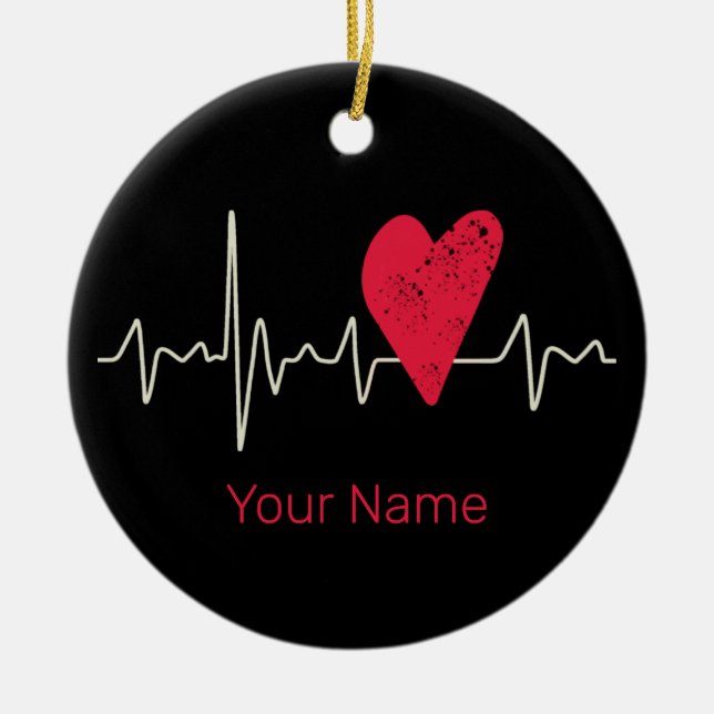 Heartbeat Pulse Heart Valentine's Day Or Mother's  Ceramic Ornament (Front)