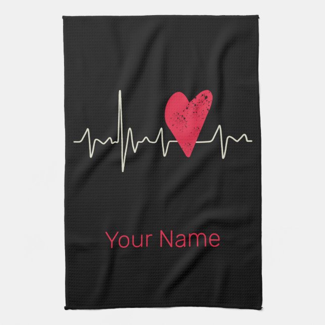 Heartbeat Pulse Heart Valentine's Day Or Mother's  Kitchen Towel (Vertical)