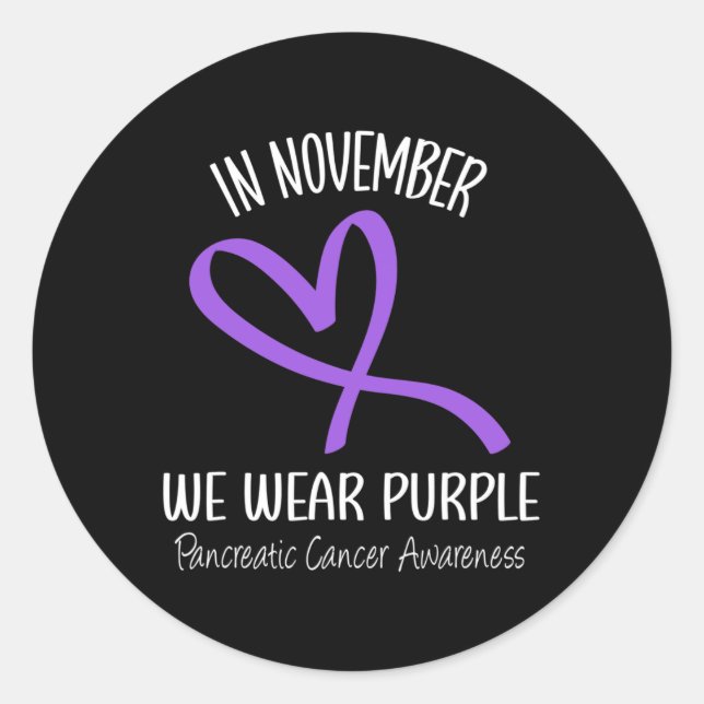 Heartbeat Purple Ribbon Pancreatic Cancer Awarenes Classic Round Sticker (Front)