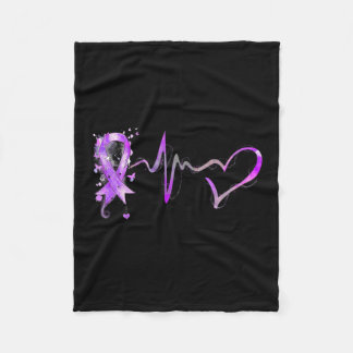 Heartbeat Purple Ribbon Pancreatic Cancer Awarenes Fleece Blanket
