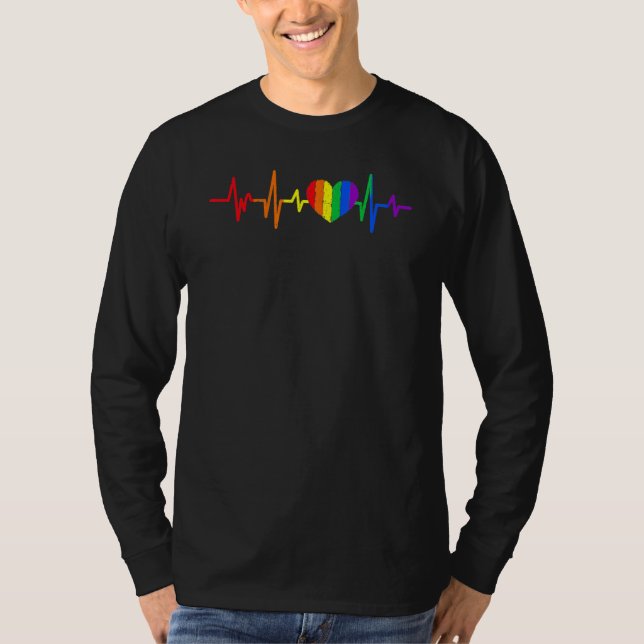 Heartbeat Rainbow Heart Gay LGBT Pride Medical Nur T-Shirt (Front)