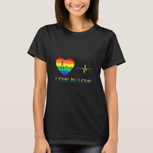 Heartbeat Rainbow Love Is Love Lgbt Lgbtq Gay Lesb T_Shirt