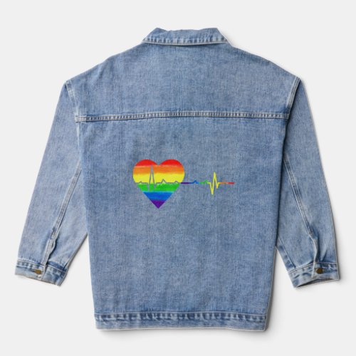 Heartbeat Rainbow Love Lgbt Lesbian Gay Bisexual P Denim Jacket