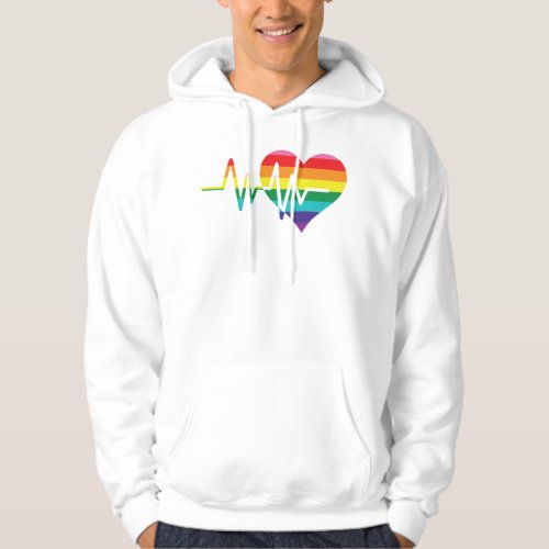 Heartbeat Rainbow Lovely LGBT Gay Pride Lesbian Hoodie