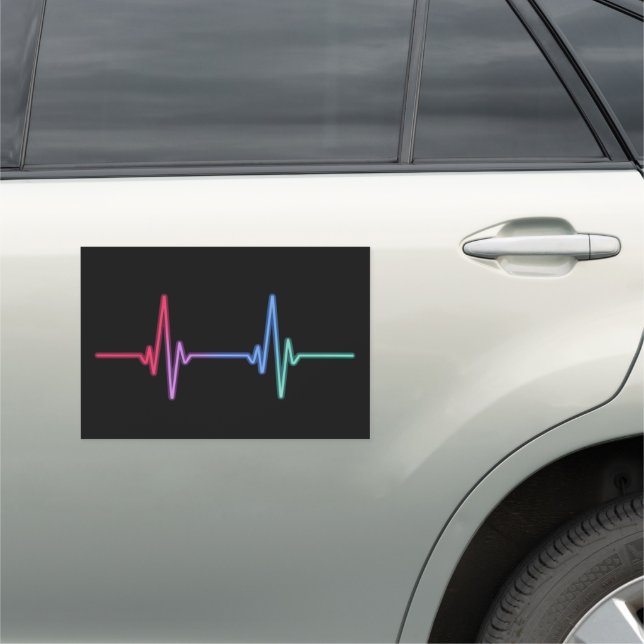 Heartbeat Rainbow Pride LGBTQ Ally  Car Magnet (In Situ)