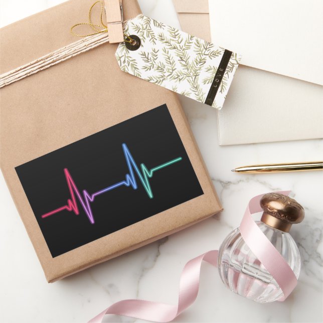 Heartbeat Rainbow Pride LGBTQ Ally  Rectangular Sticker (Gifting)