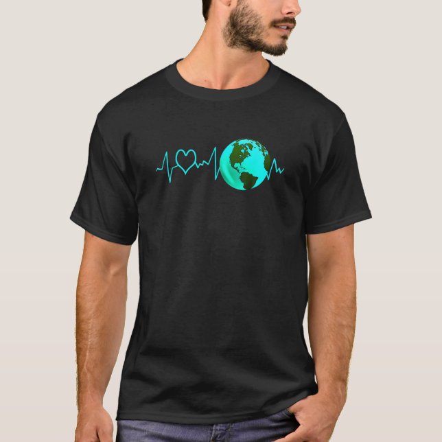Heartbeat Recycling Climate Change Activism Earth T-Shirt (Front)