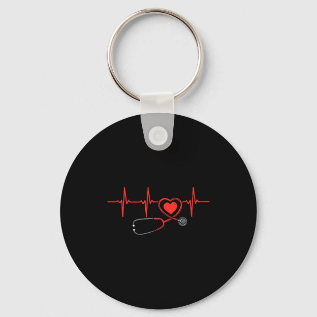 Heartbeat Scrub Valentine Nurse Valentines Day Rn  Keychain (Front)