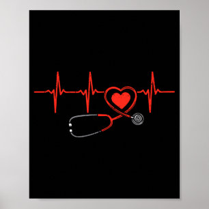 Heartbeat Scrub Valentine Nurse Valentines Day Rn  Poster