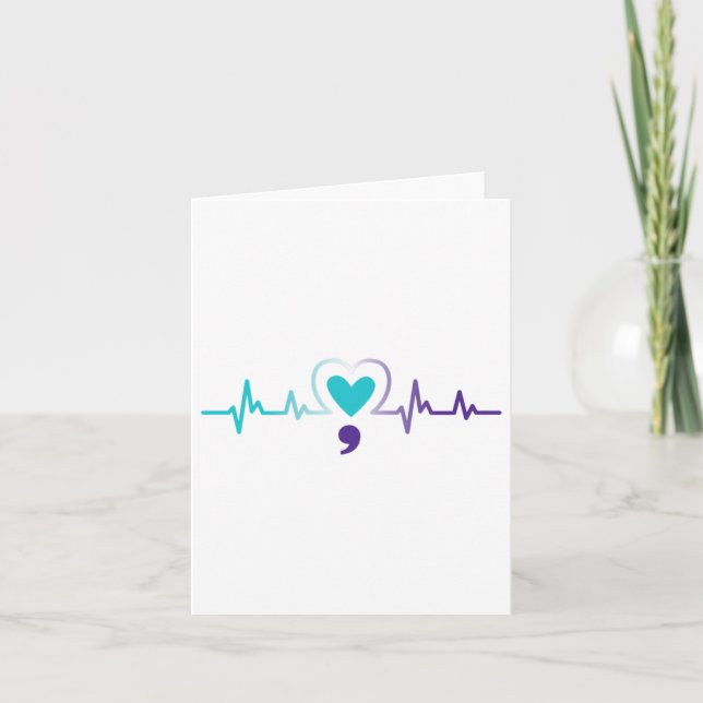 Heartbeat Semicolon Suicide Prevention Mental Awar Card (Front)