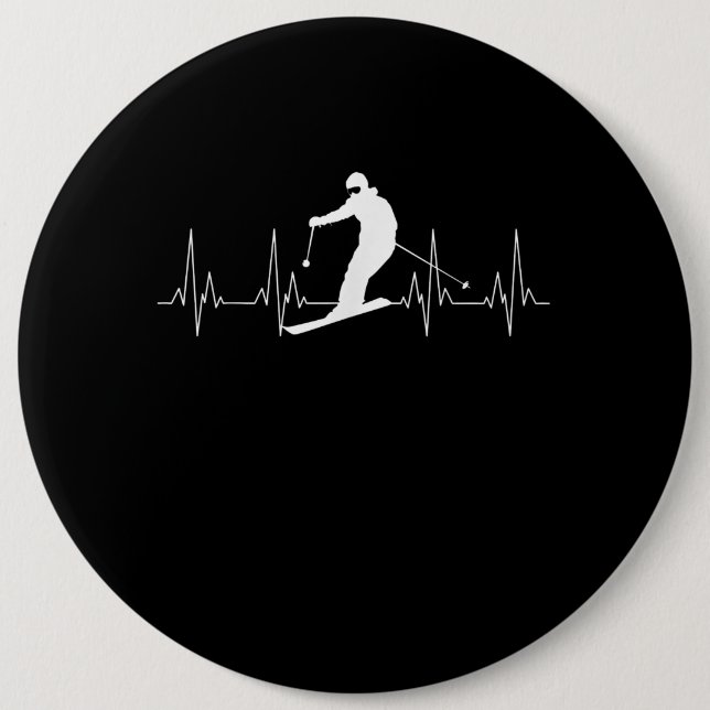 Heartbeat Skiing Gift For Skiers Button (Front)