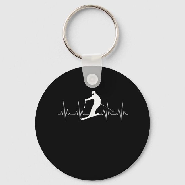 Heartbeat Skiing Gift For Skiers Keychain (Front)
