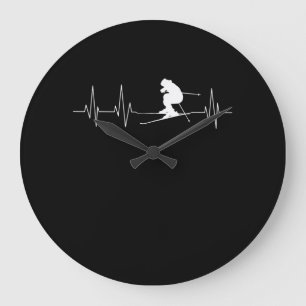 HeartBeat Skiing Gift For Skiers Large Clock