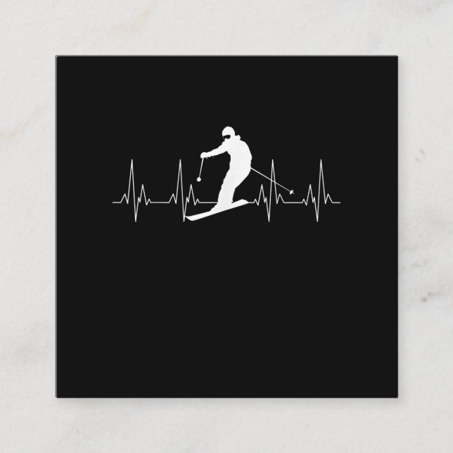 Heartbeat Skiing Gift For Skiers Square Business Card (Front)