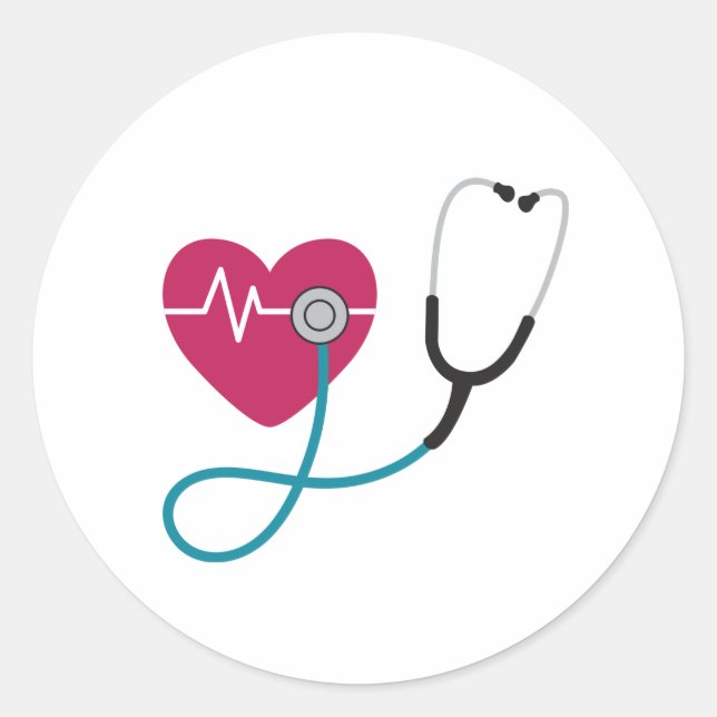 Heartbeat Stethoscope Classic Round Sticker (Front)